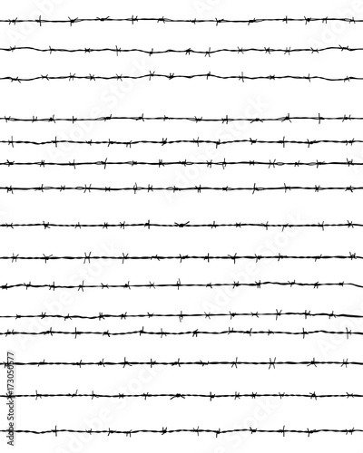 Black silhouette of the barbed wire, seamless