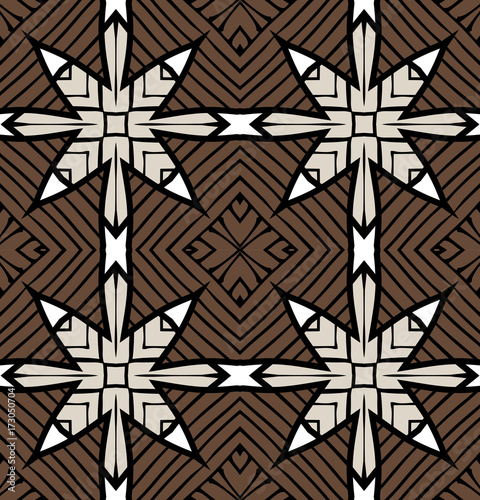 Seamless striped vector pattern. Vintage colored decorative repainting background with tribal and ethnic motifs. Abstract geometric roughly hatched shapes colored with hand drawn brush stokes.