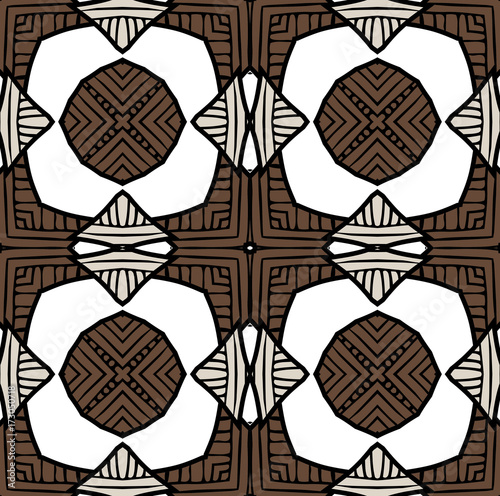 Seamless striped vector pattern. Vintage colored decorative repainting background with tribal and ethnic motifs. Abstract geometric roughly hatched shapes colored with hand drawn brush stokes.
