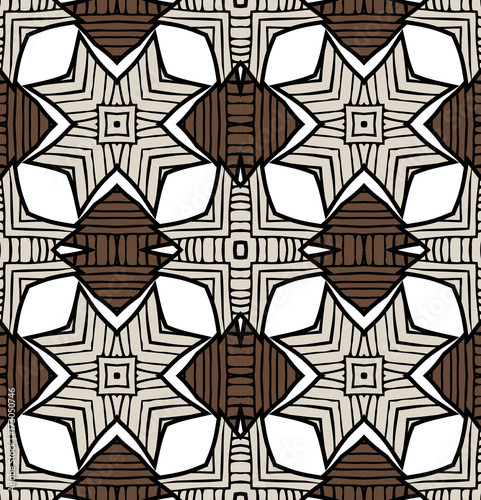 Seamless striped vector pattern. Vintage colored decorative repainting background with tribal and ethnic motifs. Abstract geometric roughly hatched shapes colored with hand drawn brush stokes.