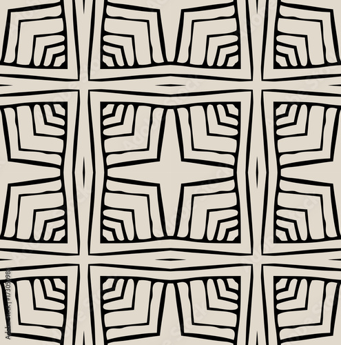 Seamless striped vector pattern. Vintage colored decorative repainting background with tribal and ethnic motifs. Abstract geometric roughly hatched shapes colored with hand drawn brush stokes.