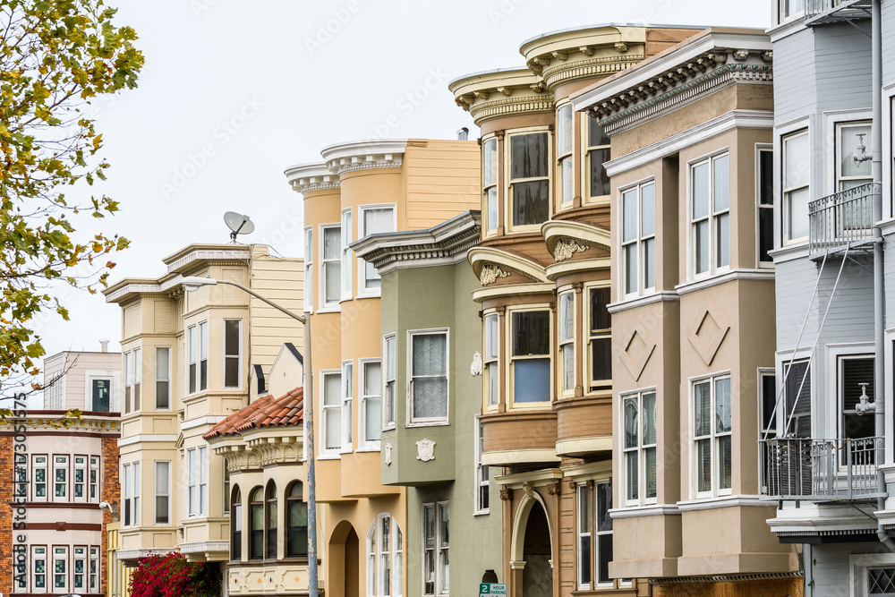 victorian houses at san francisco street, california