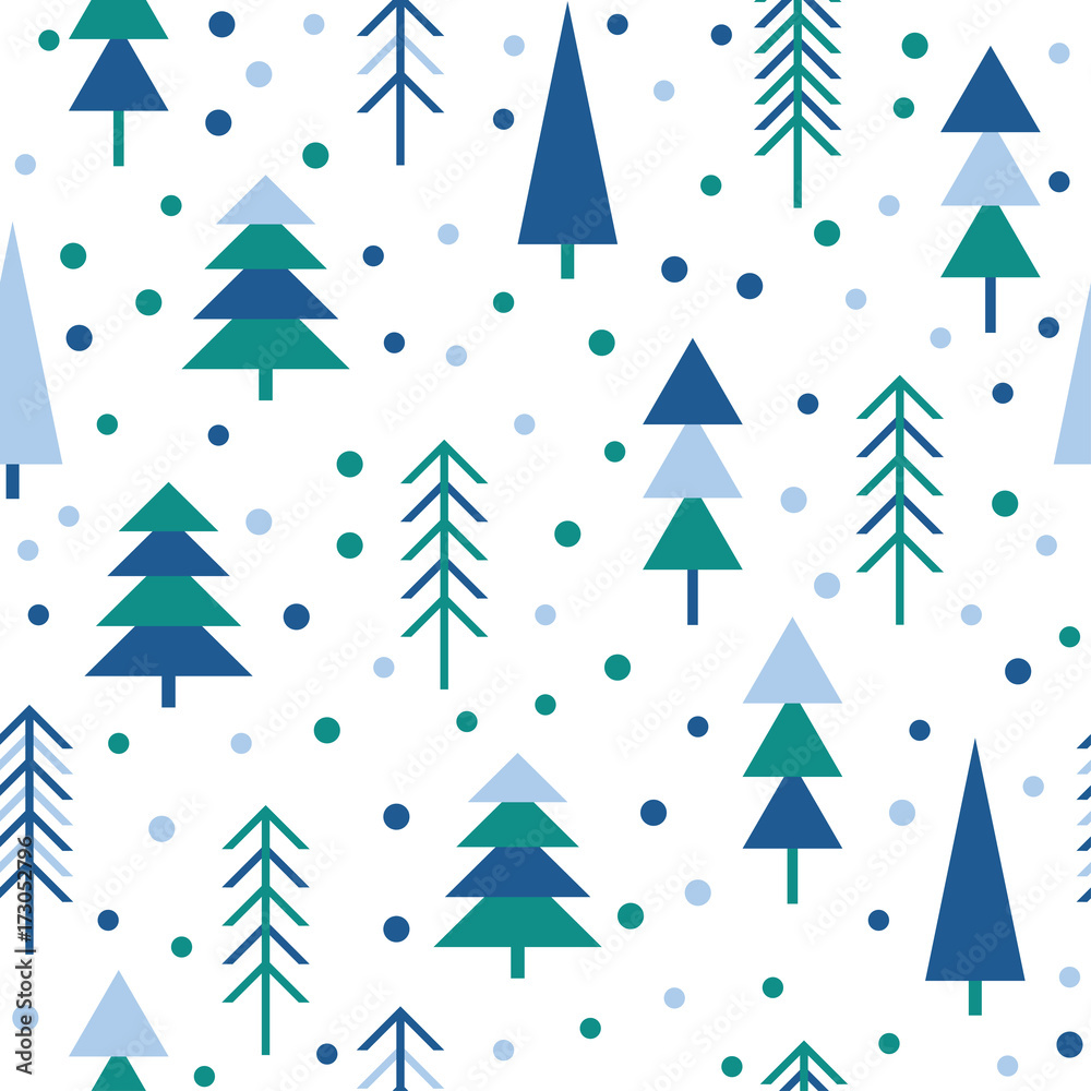 Abstract spruce forest seamless pattern background. Childish art for design new year card, christmas wallpaper, winter gift album