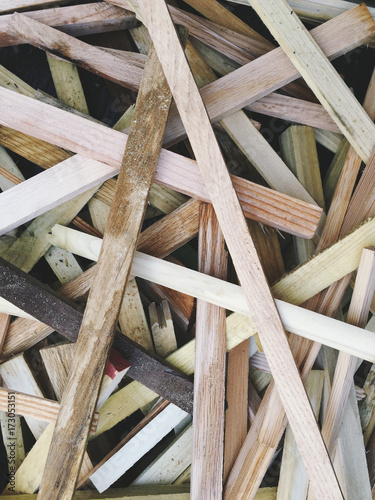 Pile of scrap wood, close up