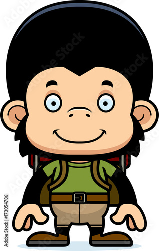 Cartoon Smiling Hiker Chimpanzee