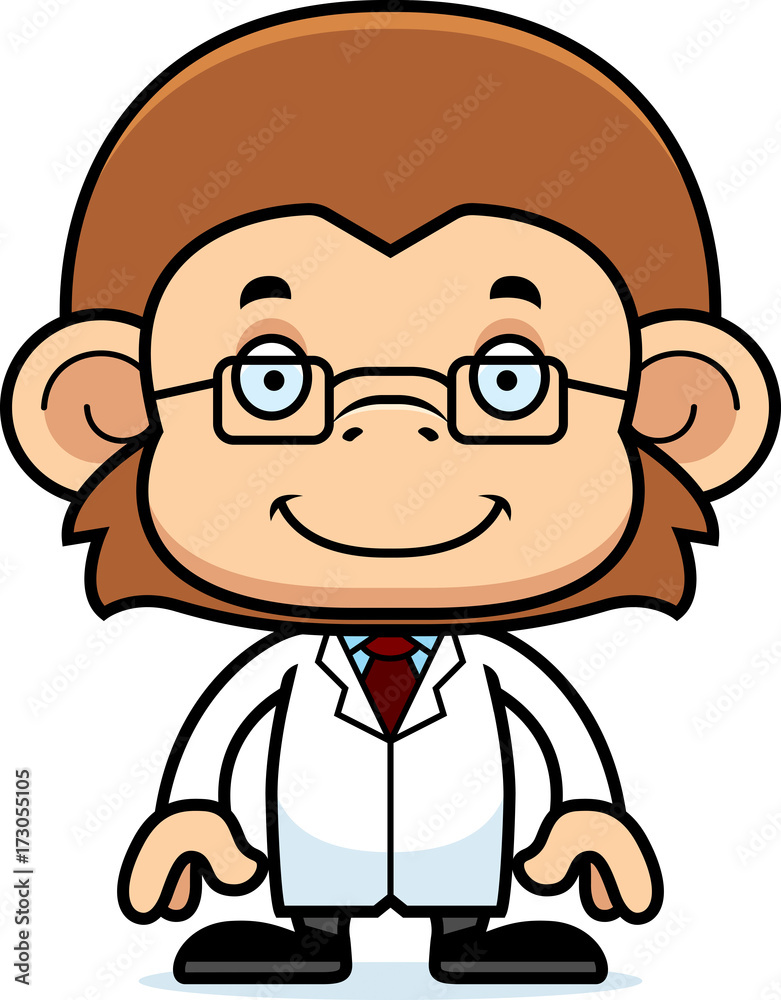Cartoon Smiling Scientist Monkey