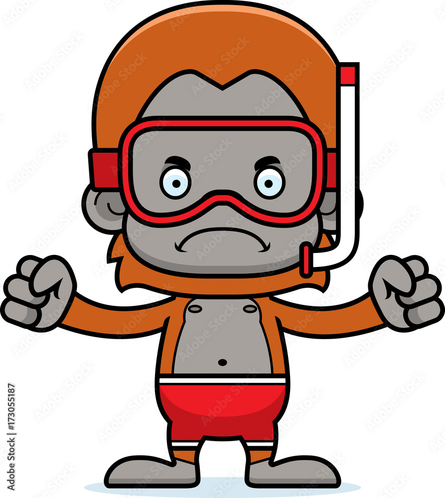 Cartoon Angry Snorkeler Orangutan Cartoon Angry Snorkeler Orangutan