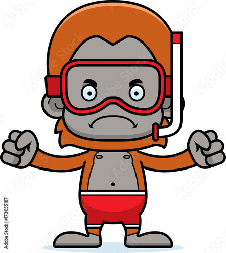 Cartoon Angry Snorkeler Orangutan