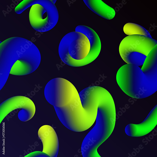Vector realistic isolated seamless pattern of abstract fluid liquid lava lamp shapes for decoration and covering on the black background.