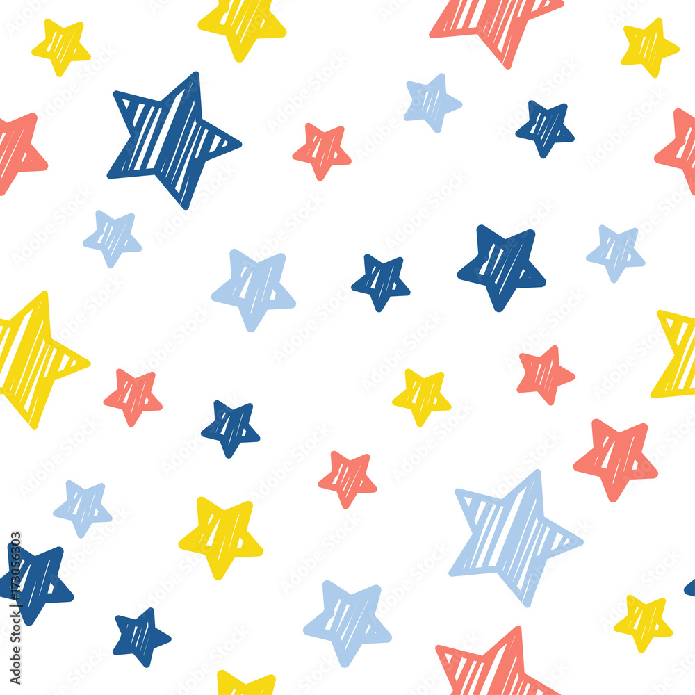 Abstract star seamless pattern background. Childish handcrafted