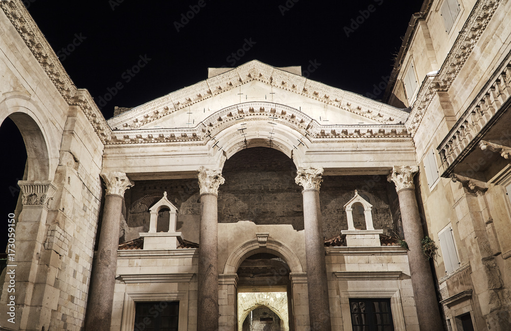 Stone buildings of the Diocletian palace in the city of Split, Croatia.