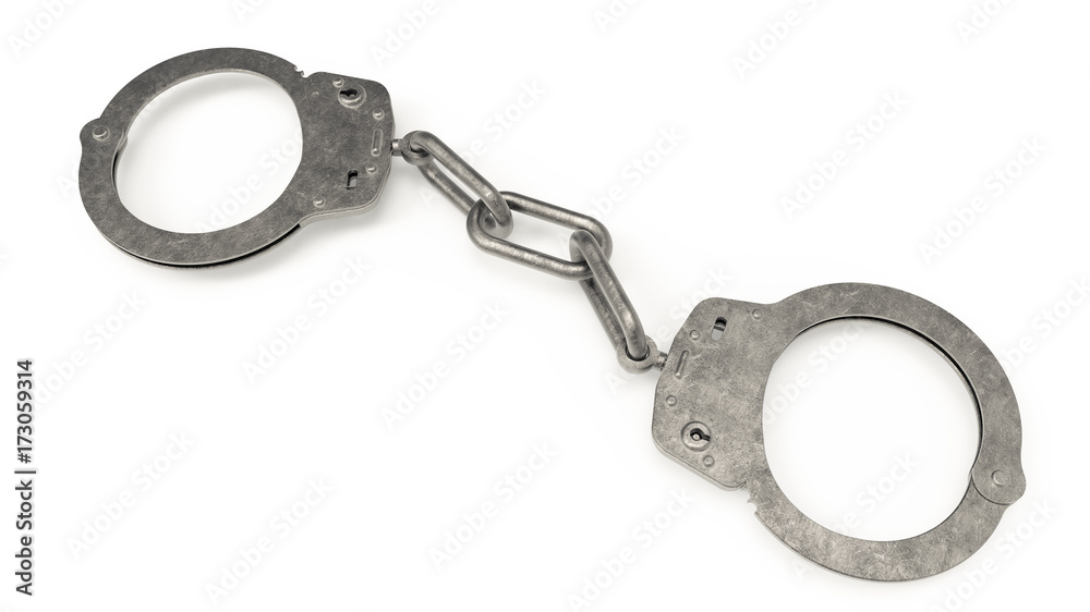 3d rendering of police handcuffs isolated on white background 3d rendering of police handcuffs isolated on white background