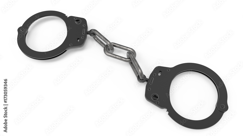 3d rendering of police handcuffs isolated on white background 3d rendering of police handcuffs isolated on white background