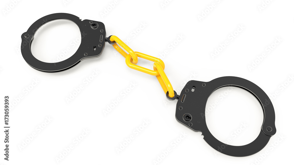 3d rendering of police handcuffs isolated on white background 3d rendering of police handcuffs isolated on white background