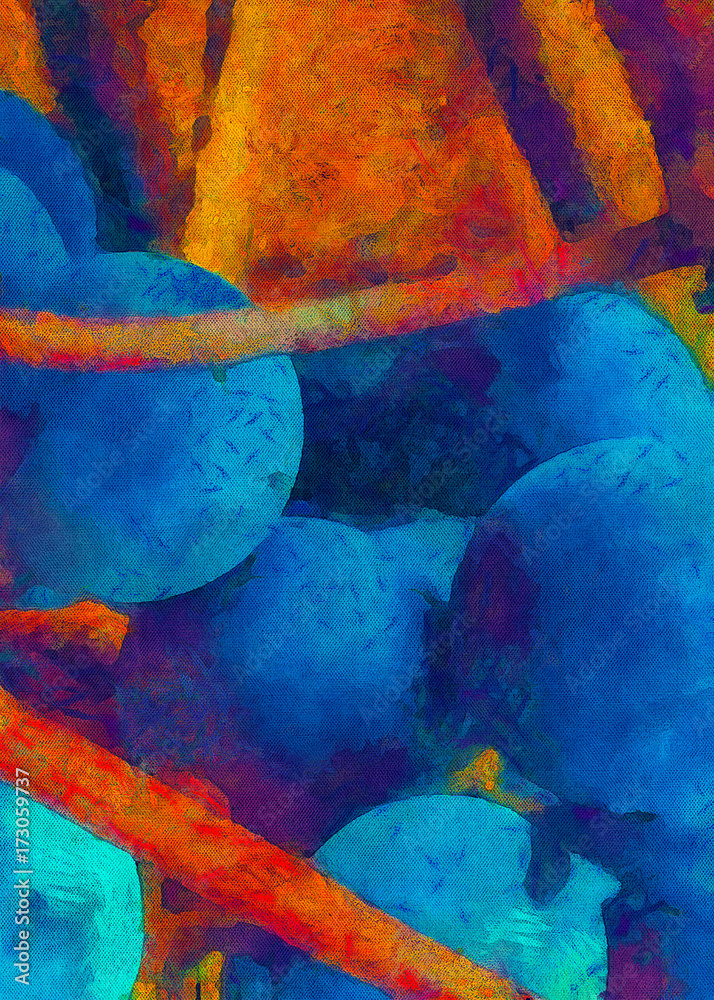 Fototapeta premium Summer juicy blue grapes. Yellow grape leaves. Painted on canvas watercolor and oil artwork. Good for printed picture, design postcard, posters and wallpapers. Can be use as colorful artistic texture.