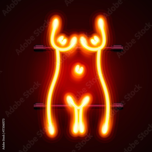 Neon sign striptease. Striptease bar alcohol. Vector illustration