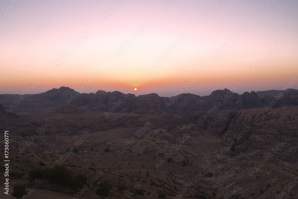 Sunset over Petra montains,  The Lost city of Jordan