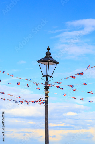 Bunting wrapped around a lamp post