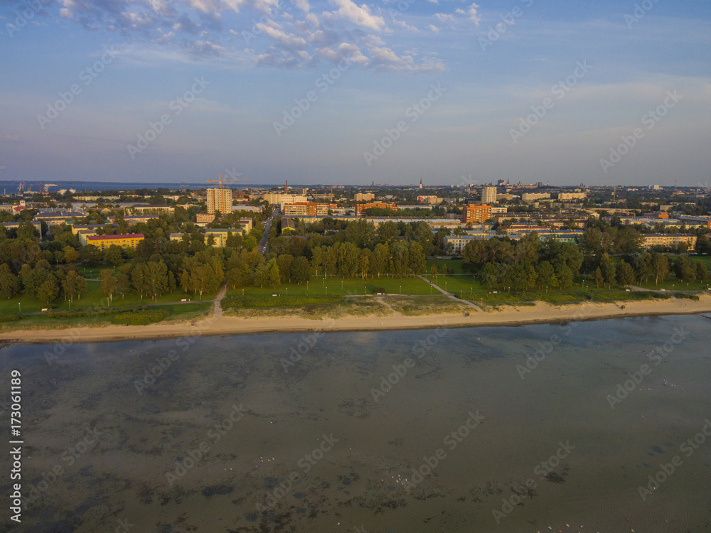 Fototapeta premium Aerial view panorama from sea, distrikt Kopli, Tallinn, Estonia.