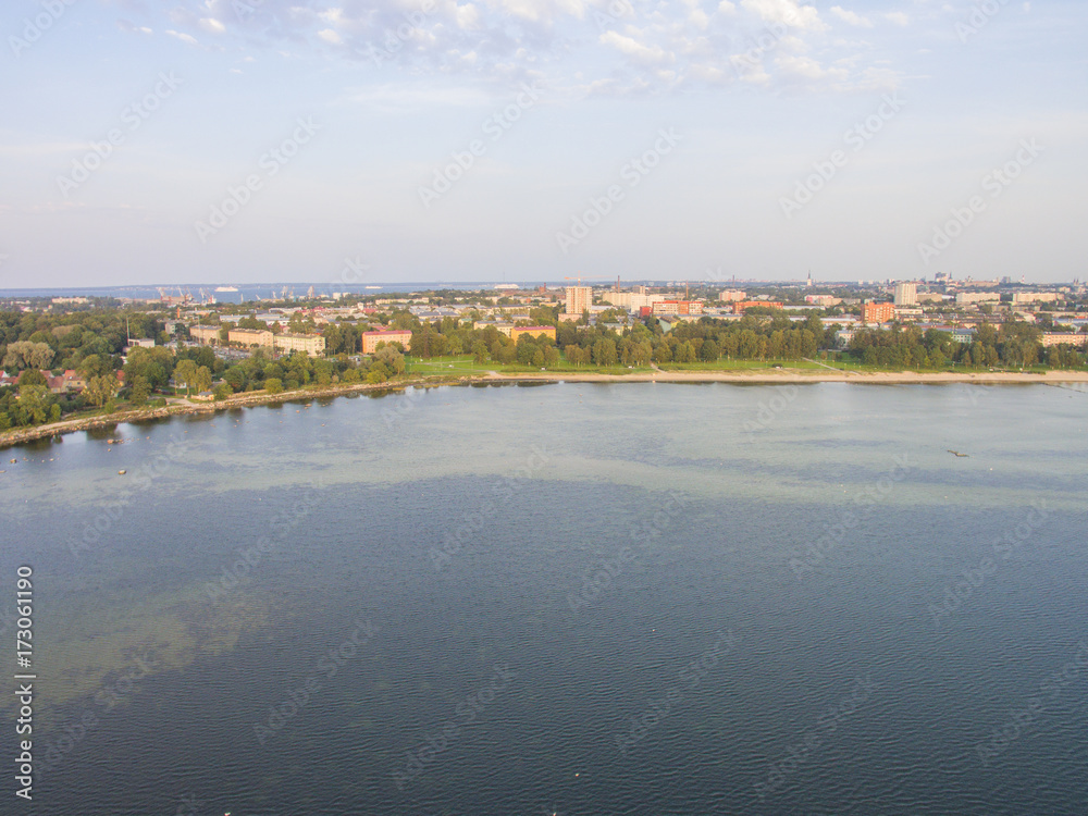 Fototapeta premium Aerial view panorama from sea, distrikt Kopli, Tallinn, Estonia.