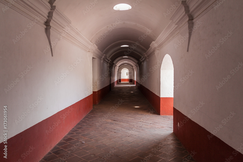 Corridor in the Convent of the Mercedarians (Convento de La Merced) in Antigua, Guatemala