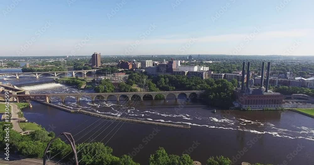 Gold Medal Park near Mississippi river, aerial Gold Medal Park near Mississippi river, aerial