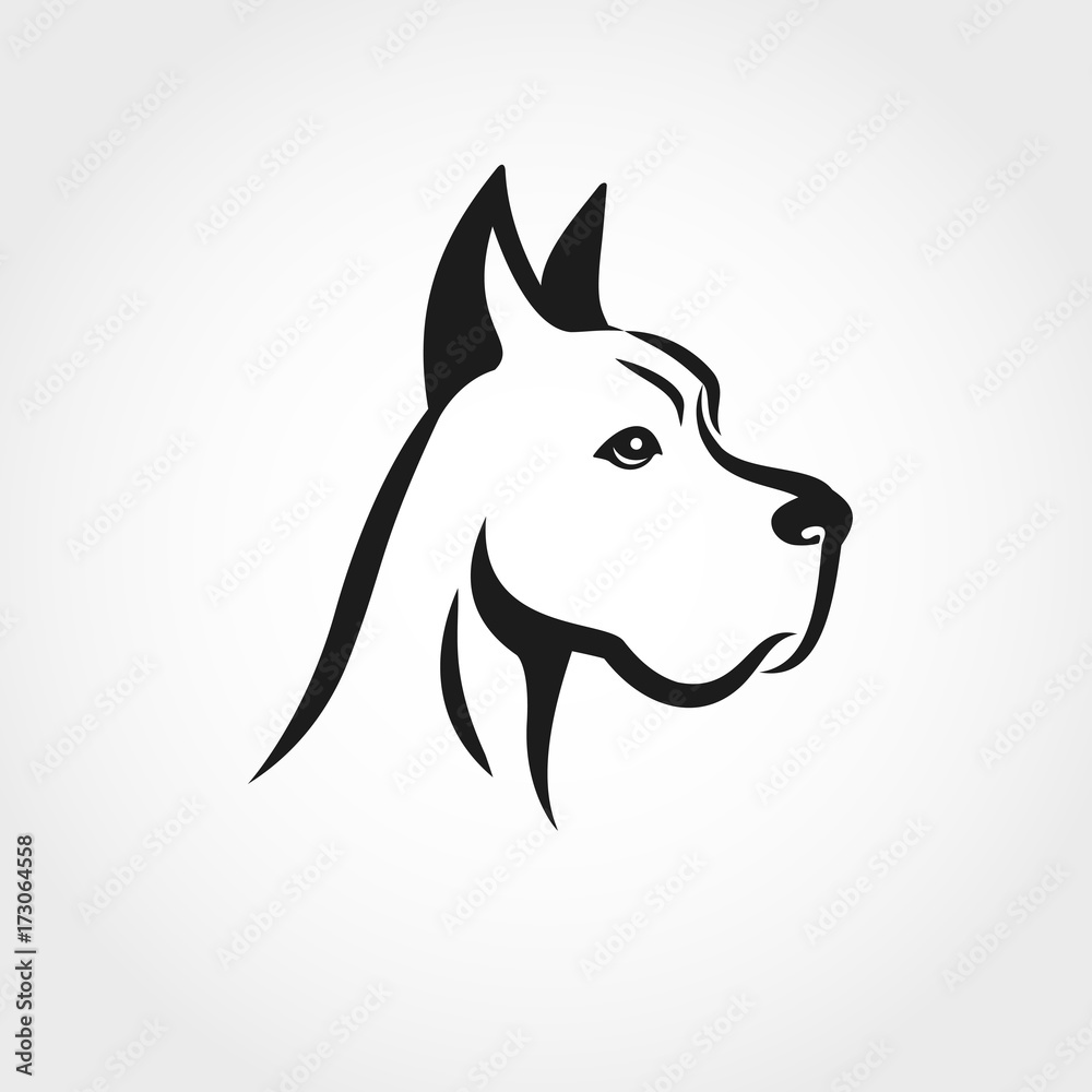 Dog head line drawing. Can be used as pet shop logo or emblem