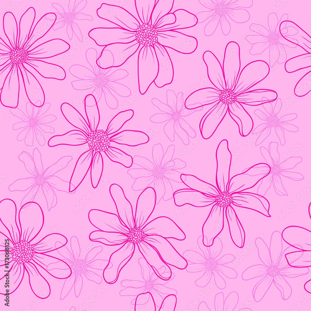 Seamless pattern pink flowers.