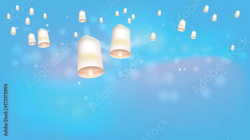 Cuadro en lienzo White Floating lanterns to Bright sky ceremony at North Thailand