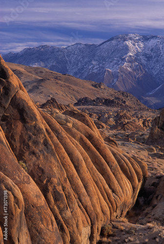 35-mm film image afternoon winter light on Alabama Hills and Inyo Mountains, California