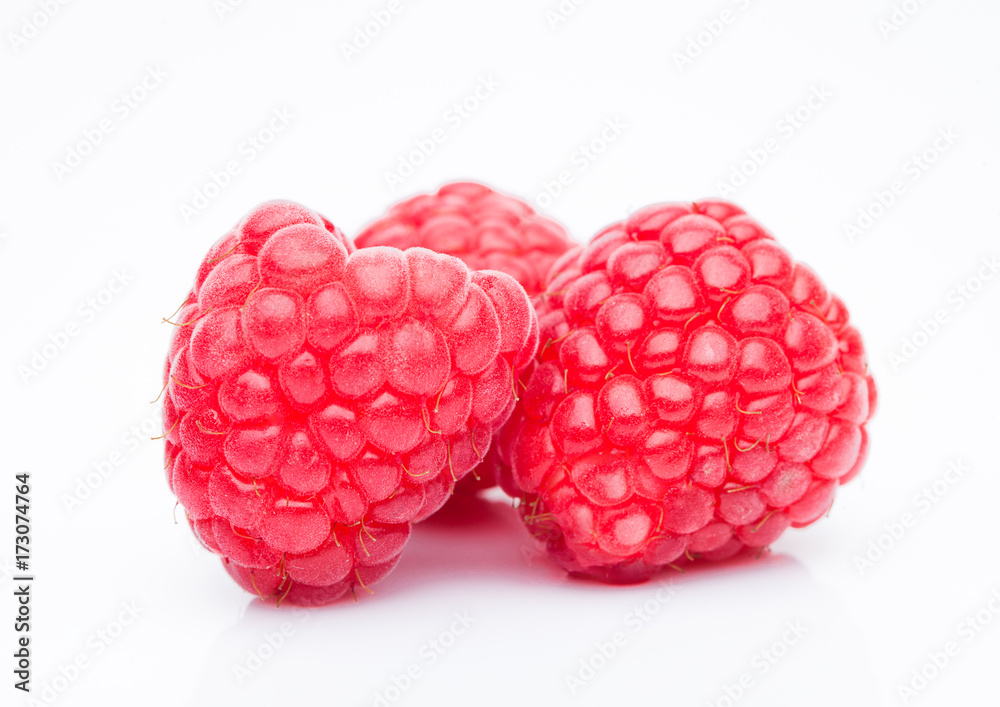 Fresh healthy red raspberries white background Fresh healthy red raspberries white background
