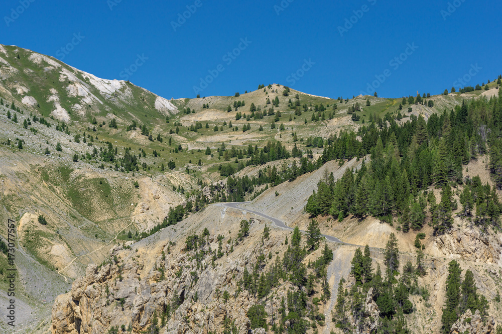 View over the mountains of the French Alps in the summer at the Pass Col d'Izoard