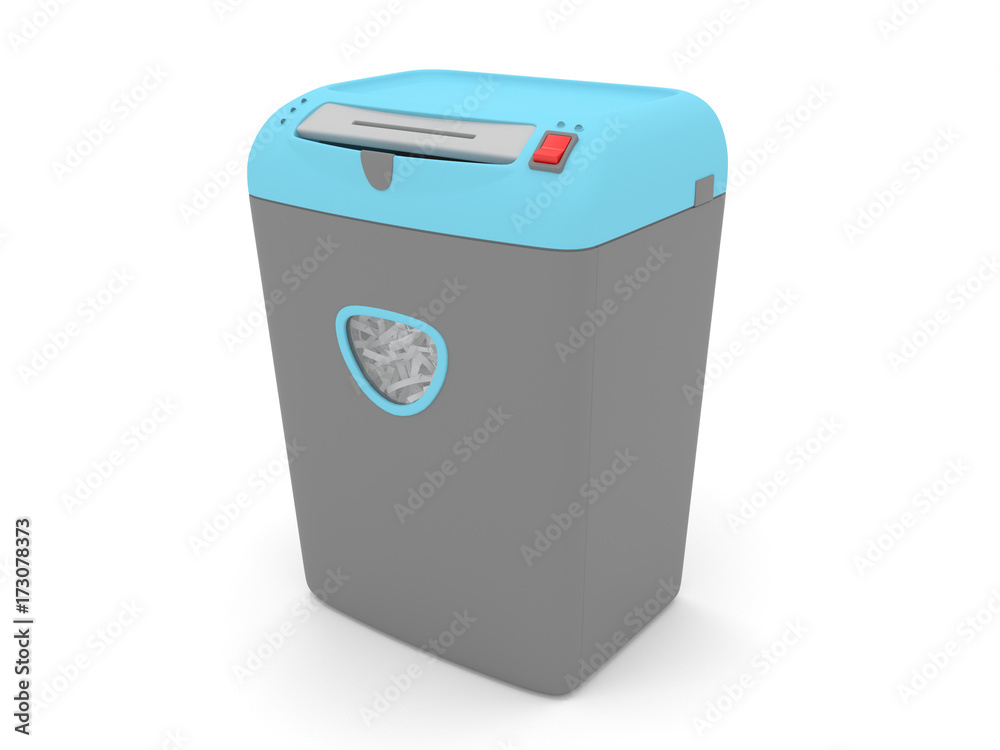 3d illustration of a modern blue gray shredder on a white background. 3d illustration of a modern blue gray shredder on a white background.