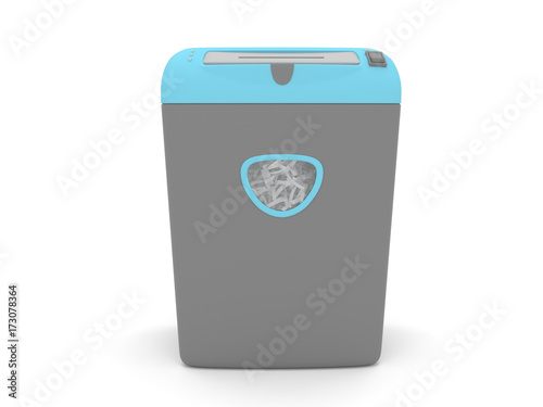 3d illustration of a modern blue gray shredder isolated on a white background.