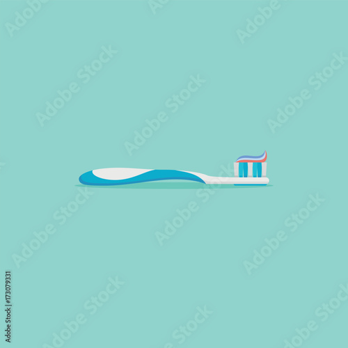 Toothbrush with toothpaste isolated on background. Flat style icon. Vector illustration.