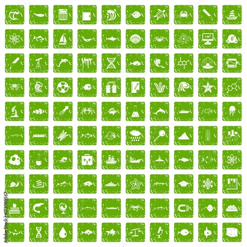 100 oceanology icons set grunge green