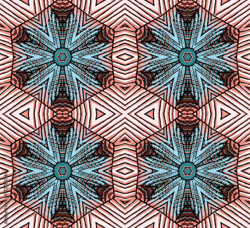 Seamless striped vector pattern. Vintage colored decorative repainting background with tribal and ethnic motifs. Abstract geometric roughly hatched shapes colored with hand drawn brush stokes.