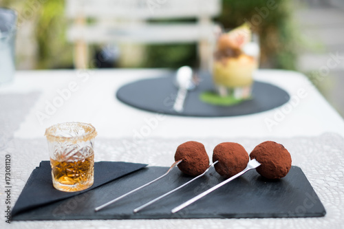 Chocolate truffle with pears and rum photo