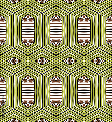 Seamless striped vector pattern. Vintage colored decorative repainting background with tribal and ethnic motifs. Abstract geometric roughly hatched shapes colored with hand drawn brush stokes.