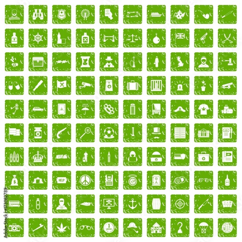 100 offence icons set grunge green