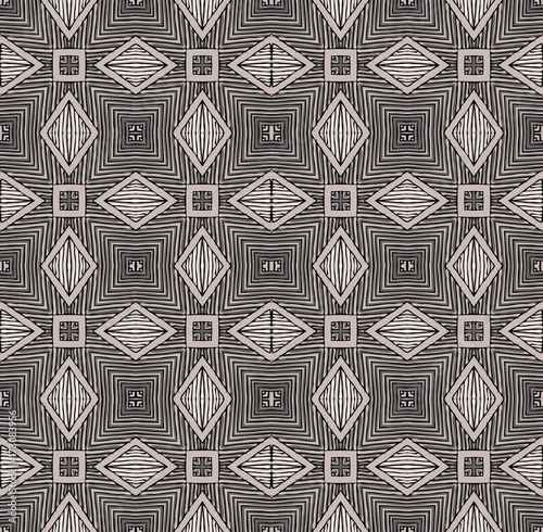 Seamless striped vector pattern. Vintage colored decorative repainting background with tribal and ethnic motifs. Abstract geometric roughly hatched shapes colored with hand drawn brush stokes.