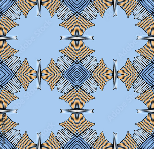 Seamless striped vector pattern. Vintage colored decorative repainting background with tribal and ethnic motifs. Abstract geometric roughly hatched shapes colored with hand drawn brush stokes.