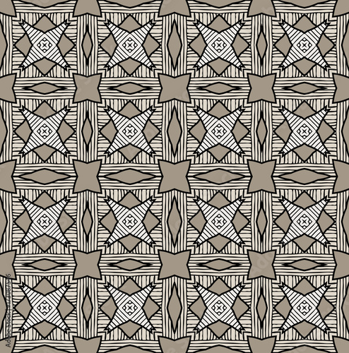 Seamless striped vector pattern. Vintage colored decorative repainting background with tribal and ethnic motifs. Abstract geometric roughly hatched shapes colored with hand drawn brush stokes.