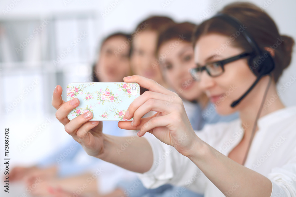 Call center operators make selfies Call center operators make selfies