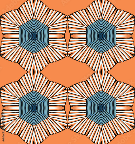 Seamless striped vector pattern. Vintage colored decorative repainting background with tribal and ethnic motifs. Abstract geometric roughly hatched shapes colored with hand drawn brush stokes.