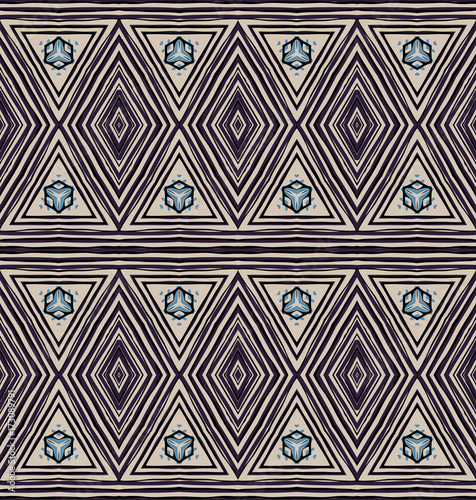 Seamless striped vector pattern. Vintage colored decorative repainting background with tribal and ethnic motifs. Abstract geometric roughly hatched shapes colored with hand drawn brush stokes.