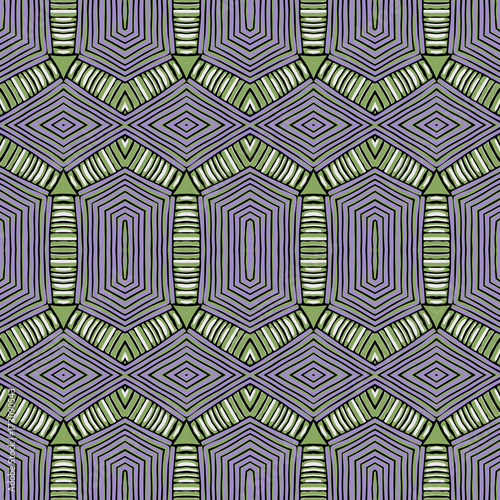 Seamless striped vector pattern. Vintage colored decorative repainting background with tribal and ethnic motifs. Abstract geometric roughly hatched shapes colored with hand drawn brush stokes.