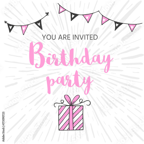 Happy Birthday greeting card and party invitation templates, bla