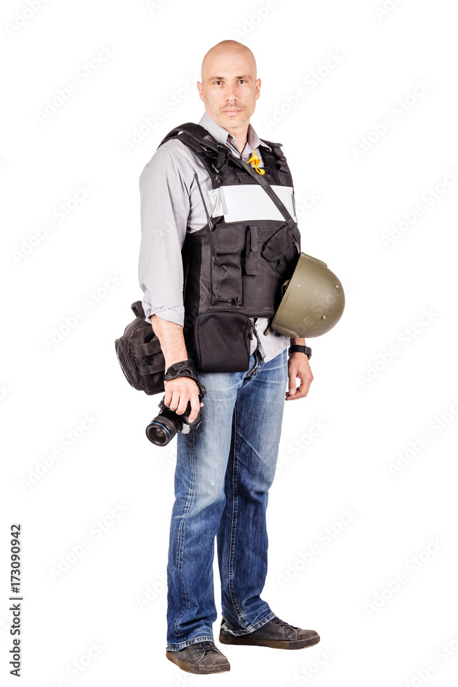 military press photographer with a professional camera. military press photographer with a professional camera.