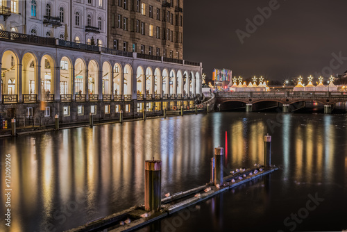 Bridge across Alster Fleet during Christmas Time